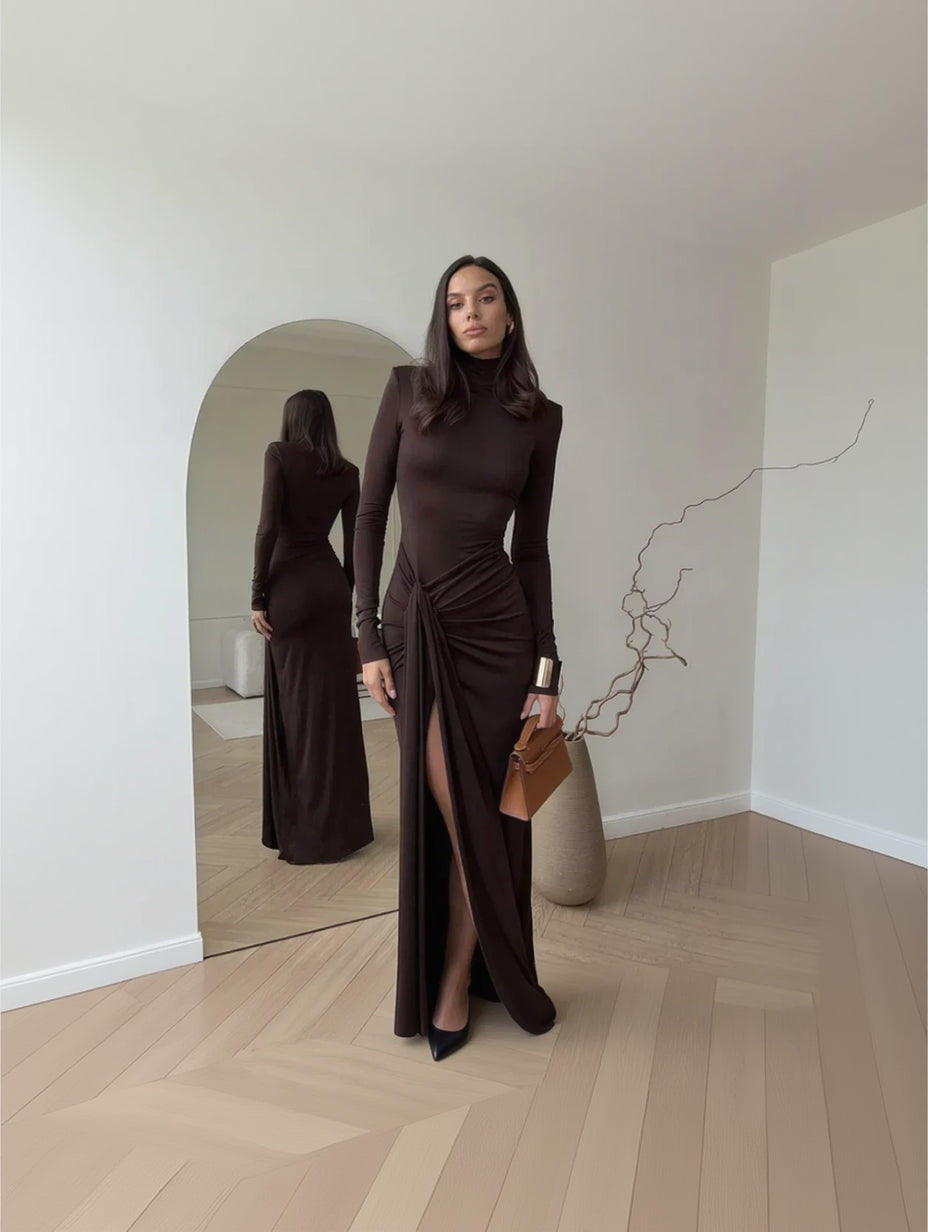 Turtleneck Tie Waist Maxi Dress | Arkiive Turtleneck Tie Waist Maxi Dress | Arkiive