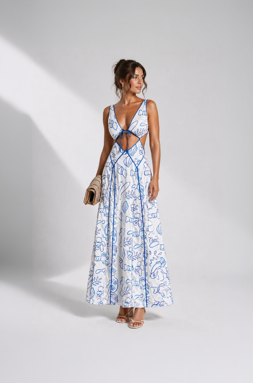 Cutout Backless Printed Maxi Dress