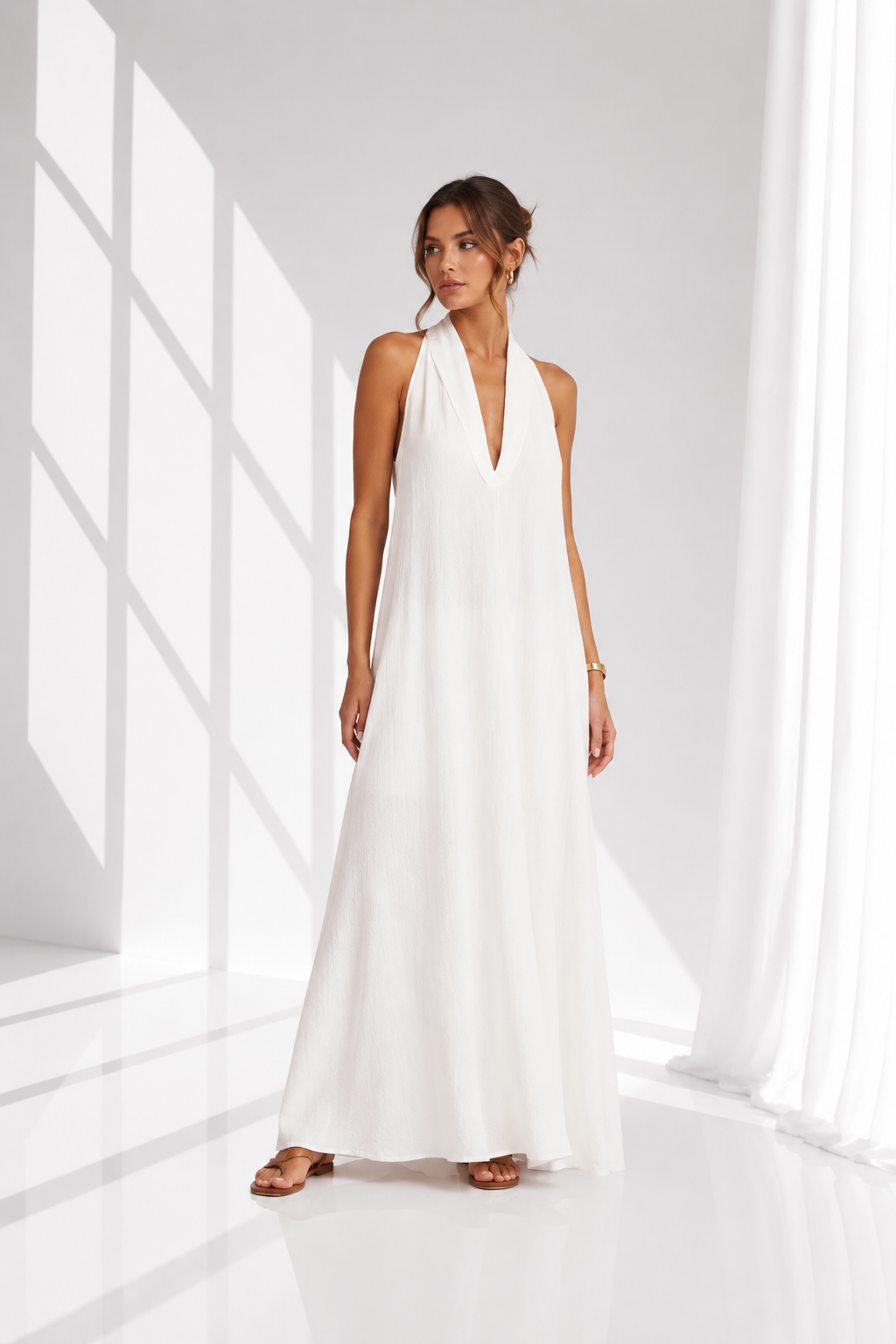 halter dress with pockets White Neck Maxi – Arkiive Choose Your Fabric Type:Tri Blend Jersey 56