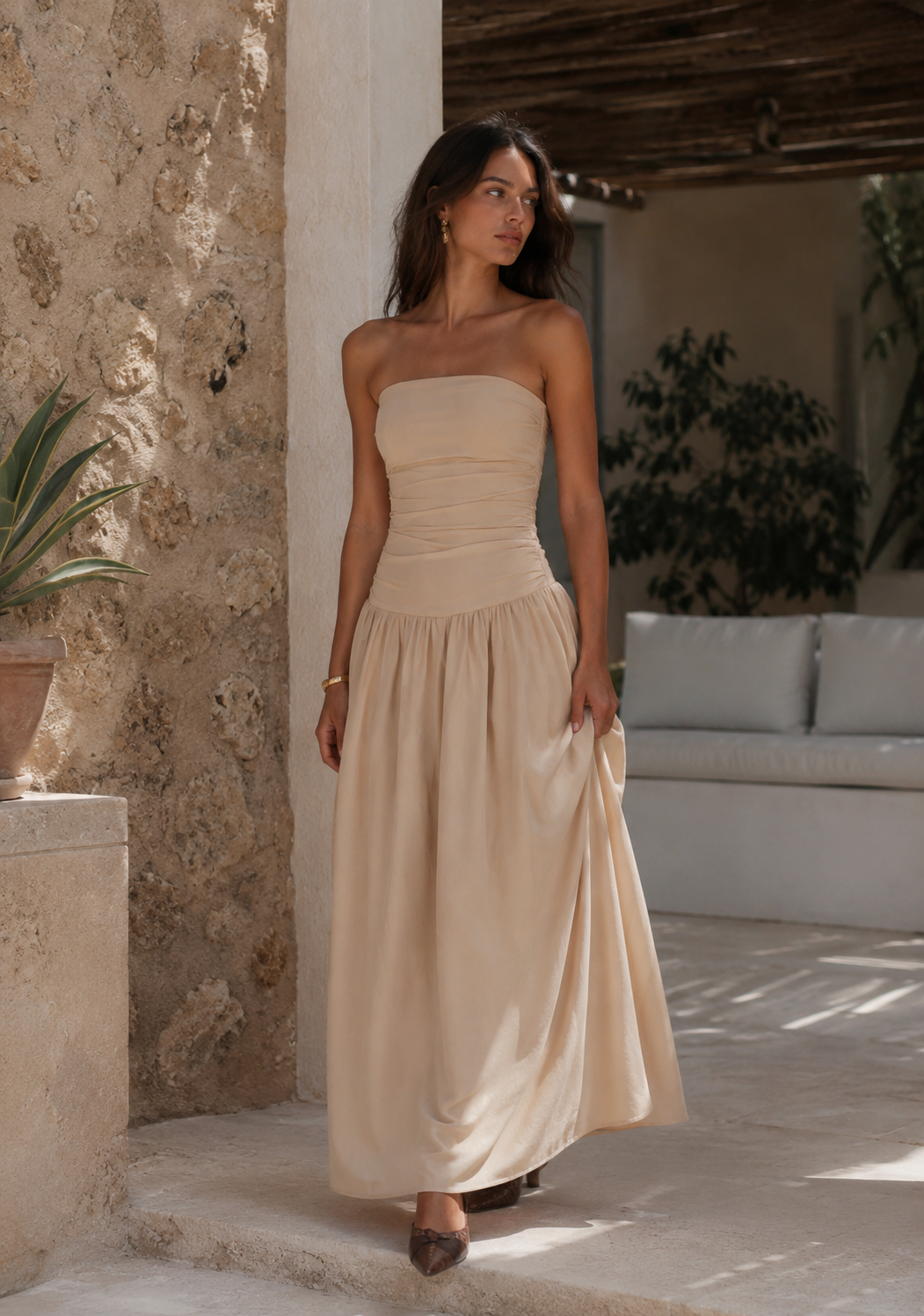 cream strapless maxi dress Ruched Trouser Inseam:W36 L34 white and toile dress Do Not Iron Marine Corps Duty Buckle: