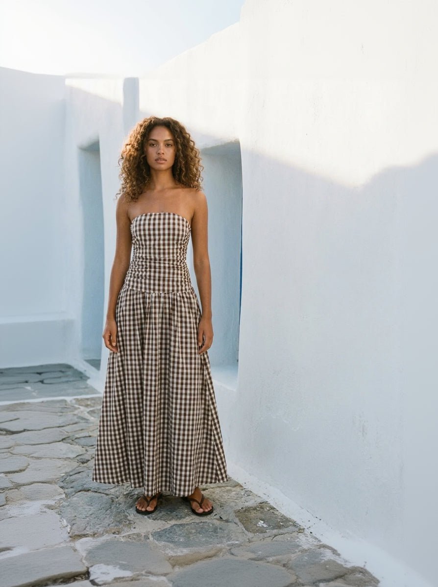 gingham ruched dress Glassworks London Black And White Gingham Ruched Bodice Dress