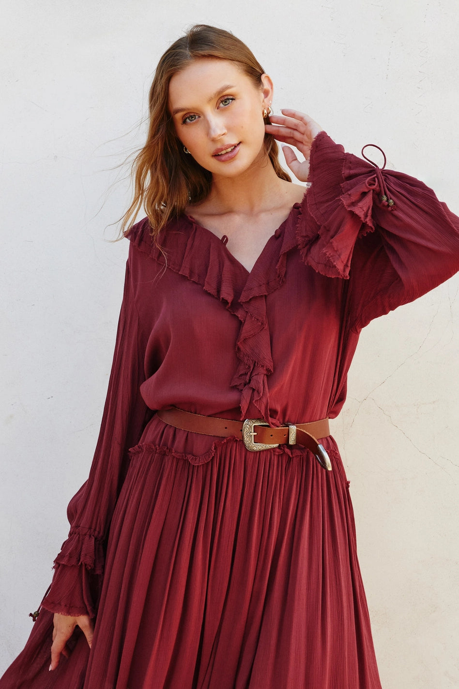 Burgundy Laidback Frill Maxi Dress