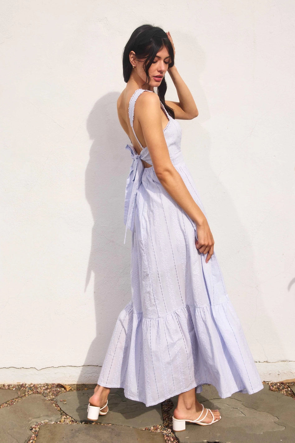 Blue Sunbeam Eyelet Lace Trim Maxi Dress