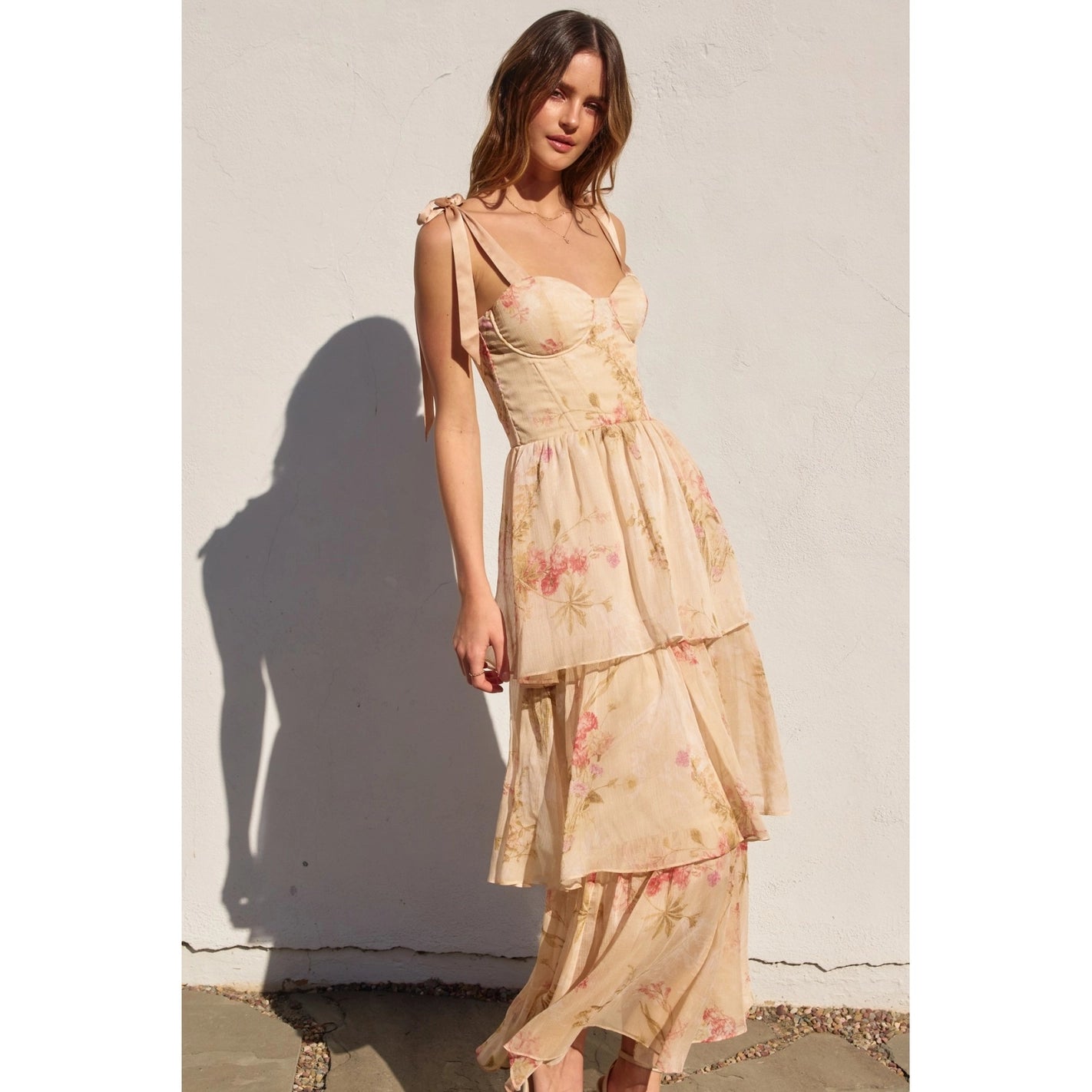 Soft Floral Corset Maxi Dress