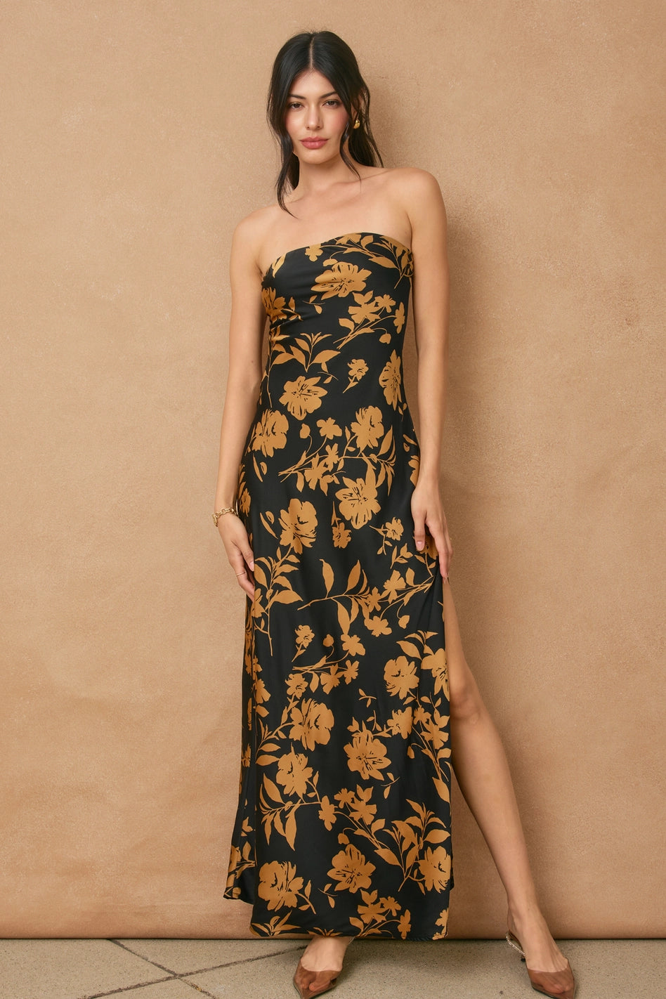 Floral Chiffon Strapless Maxi Dress