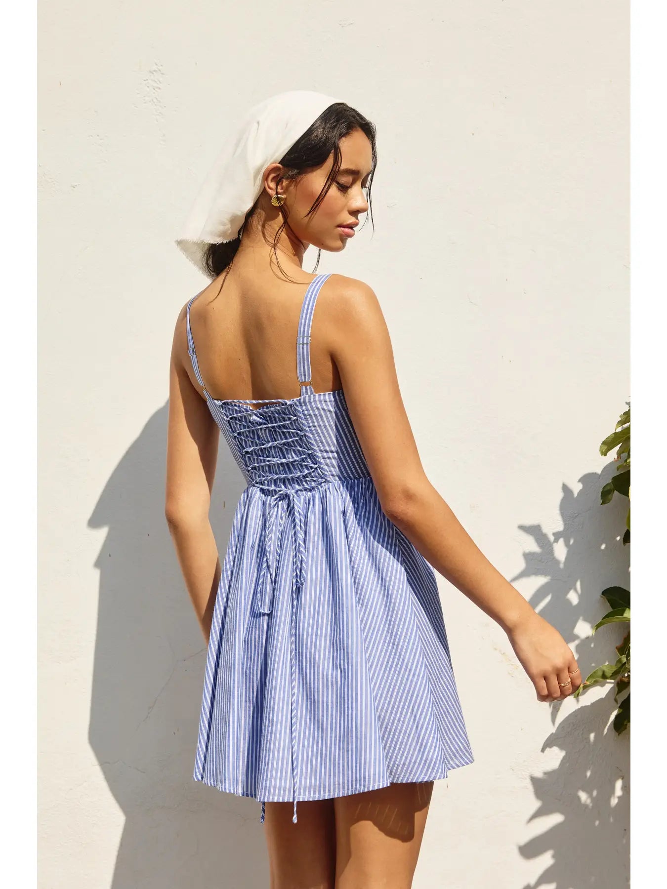 Blue Striped Sweetheart Corset Mini Dress
