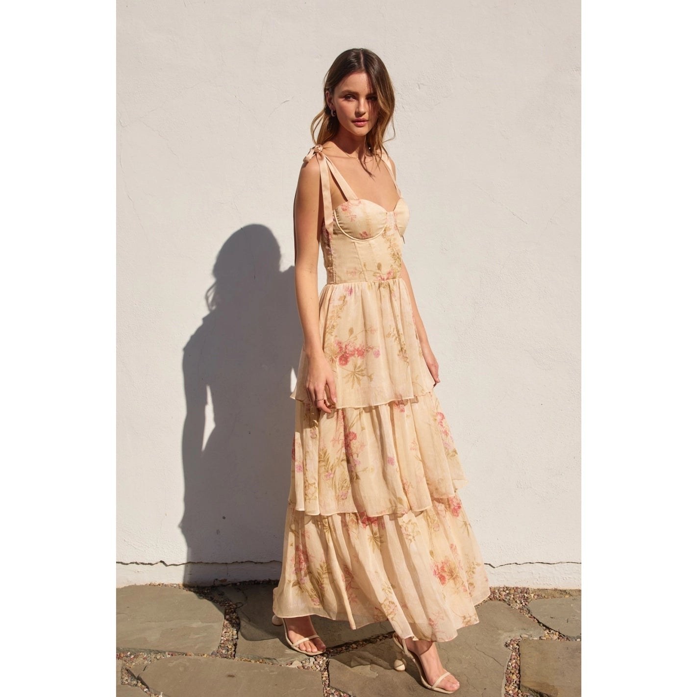 Soft Floral Corset Maxi Dress