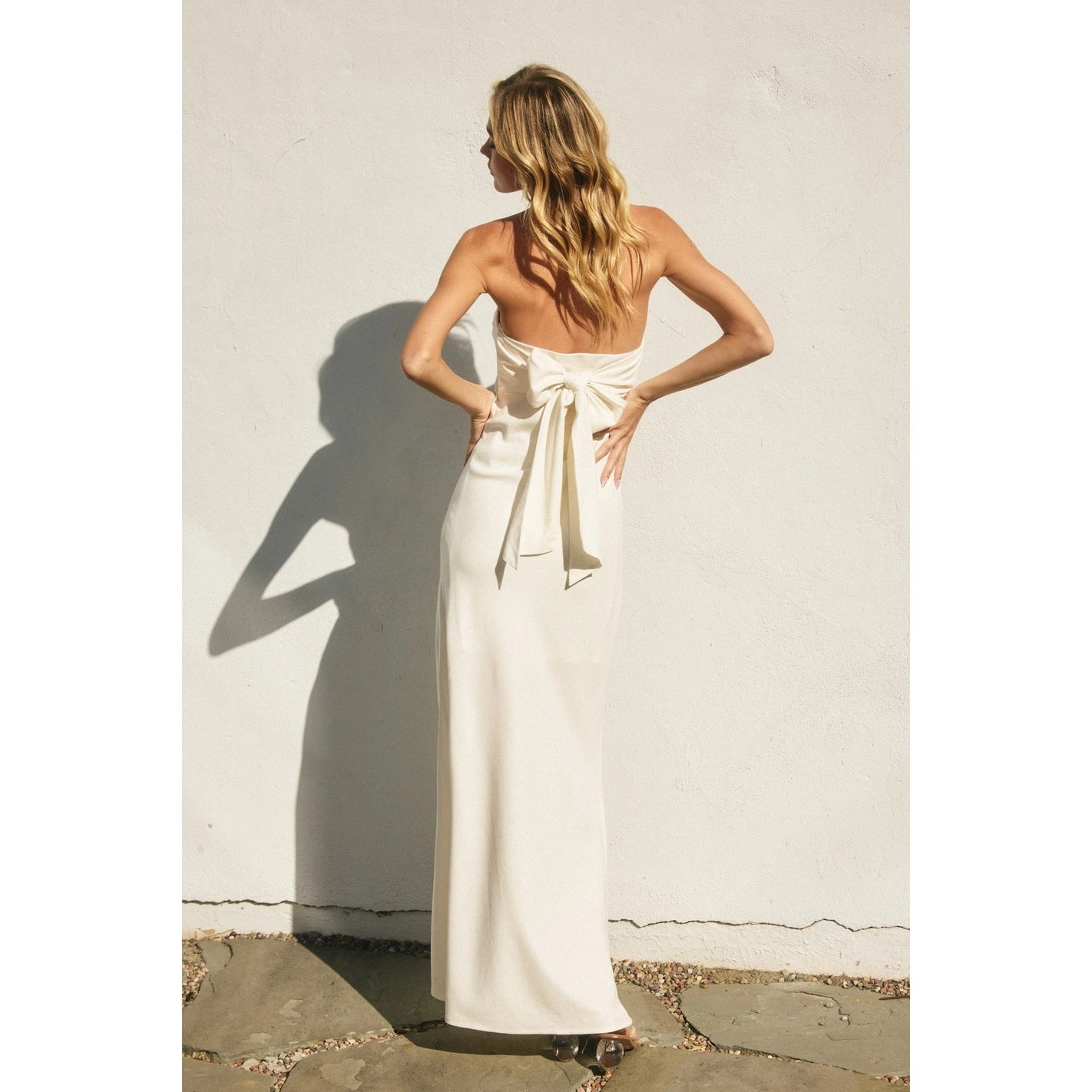 White Strapless Cotton-Linen Maxi Dress