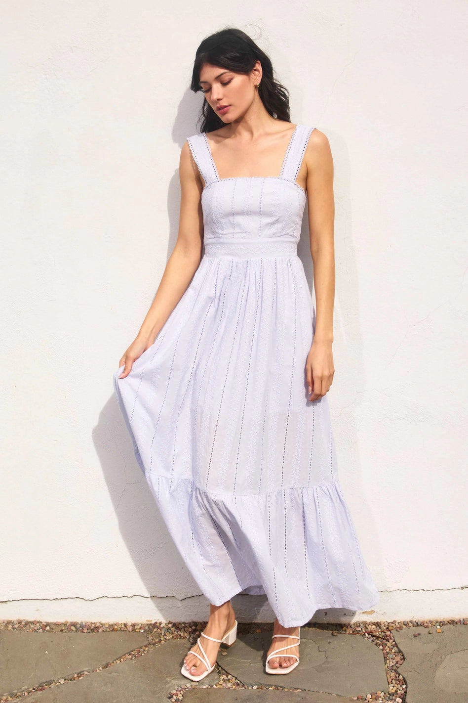 Blue Sunbeam Eyelet Lace Trim Maxi Dress