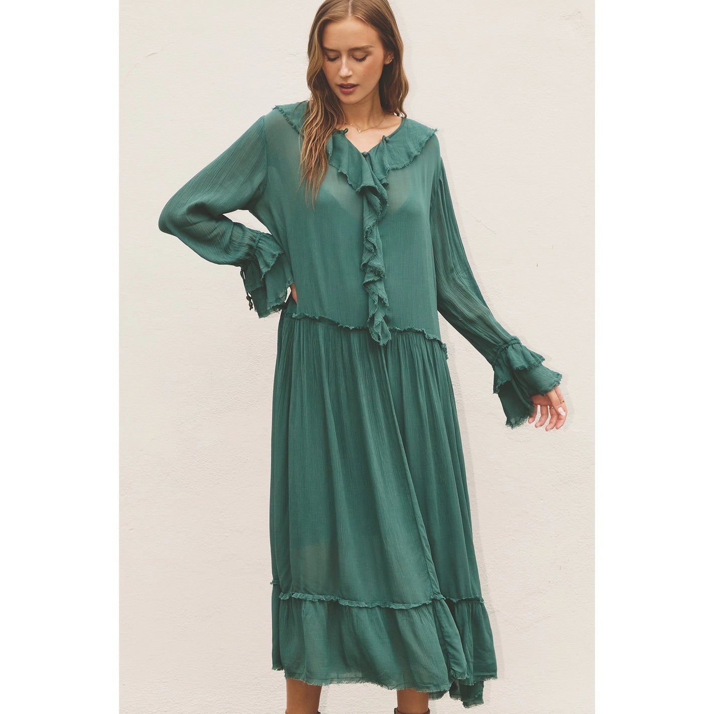 Green Laidback Frill Maxi Dress