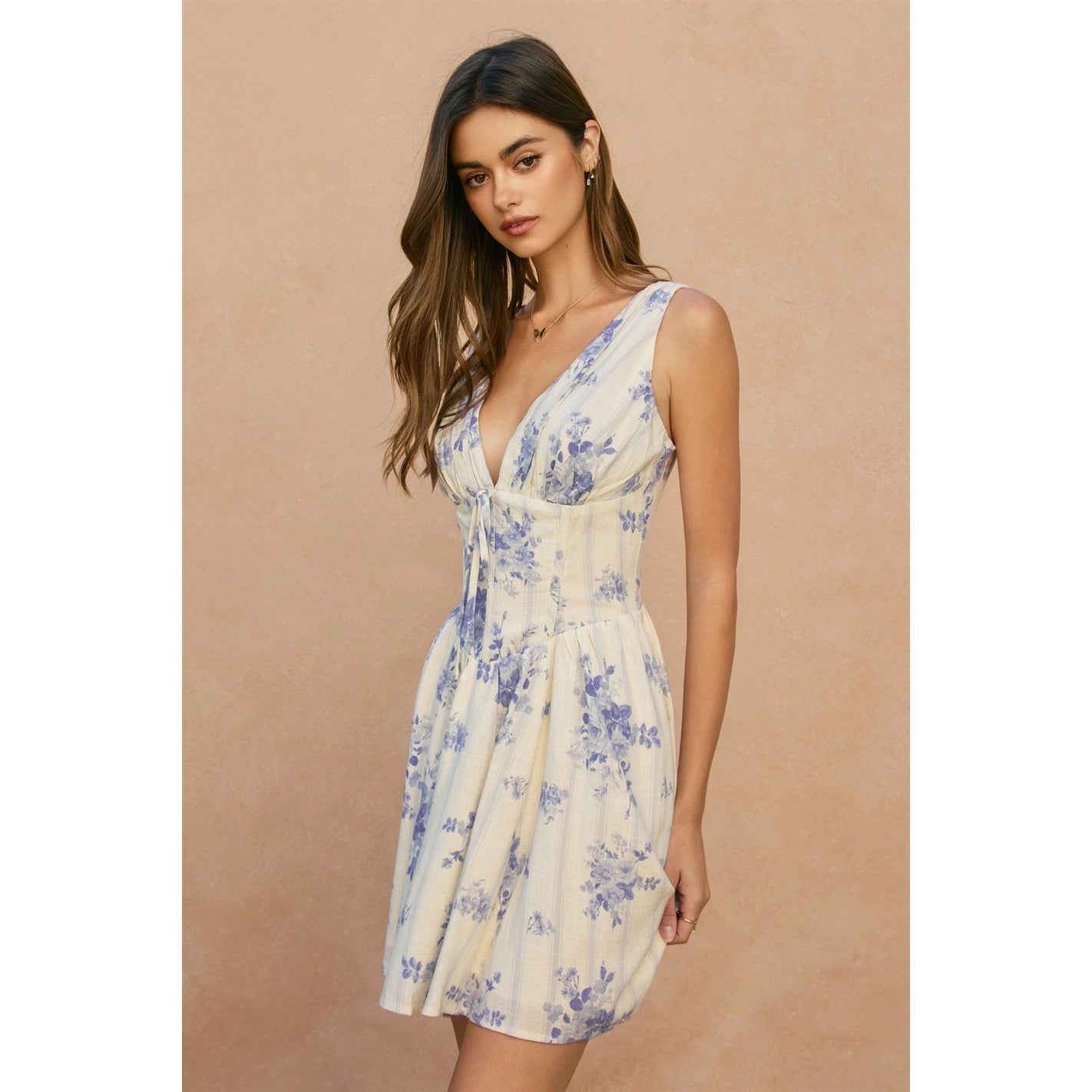 Poetic Bloom Plunging Corset Mini Dress