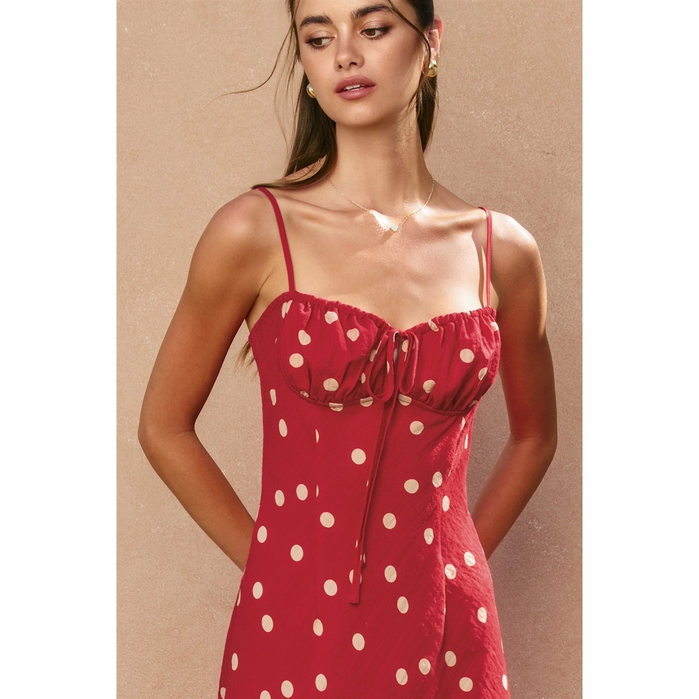 Polka Dot Ruched Bust Maxi Dress