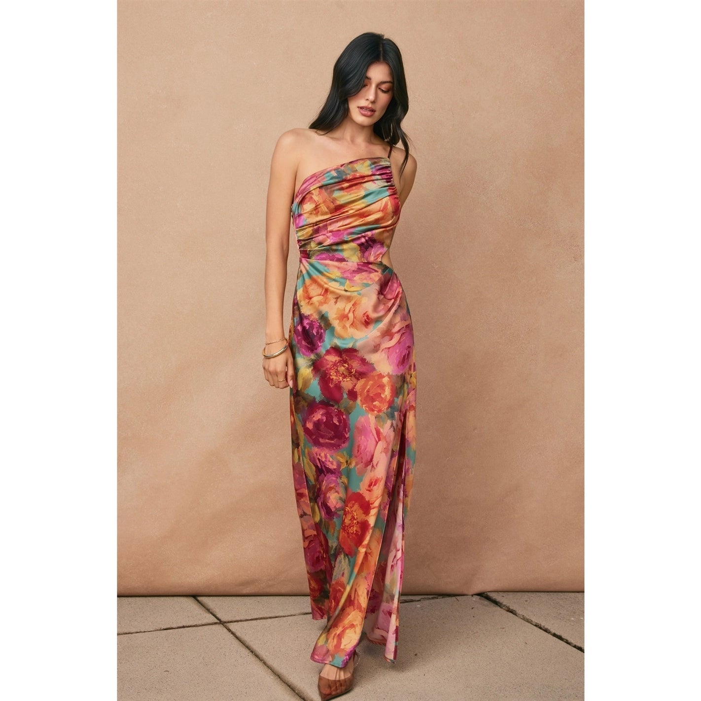One Shoulder Ruched Maxi Dress