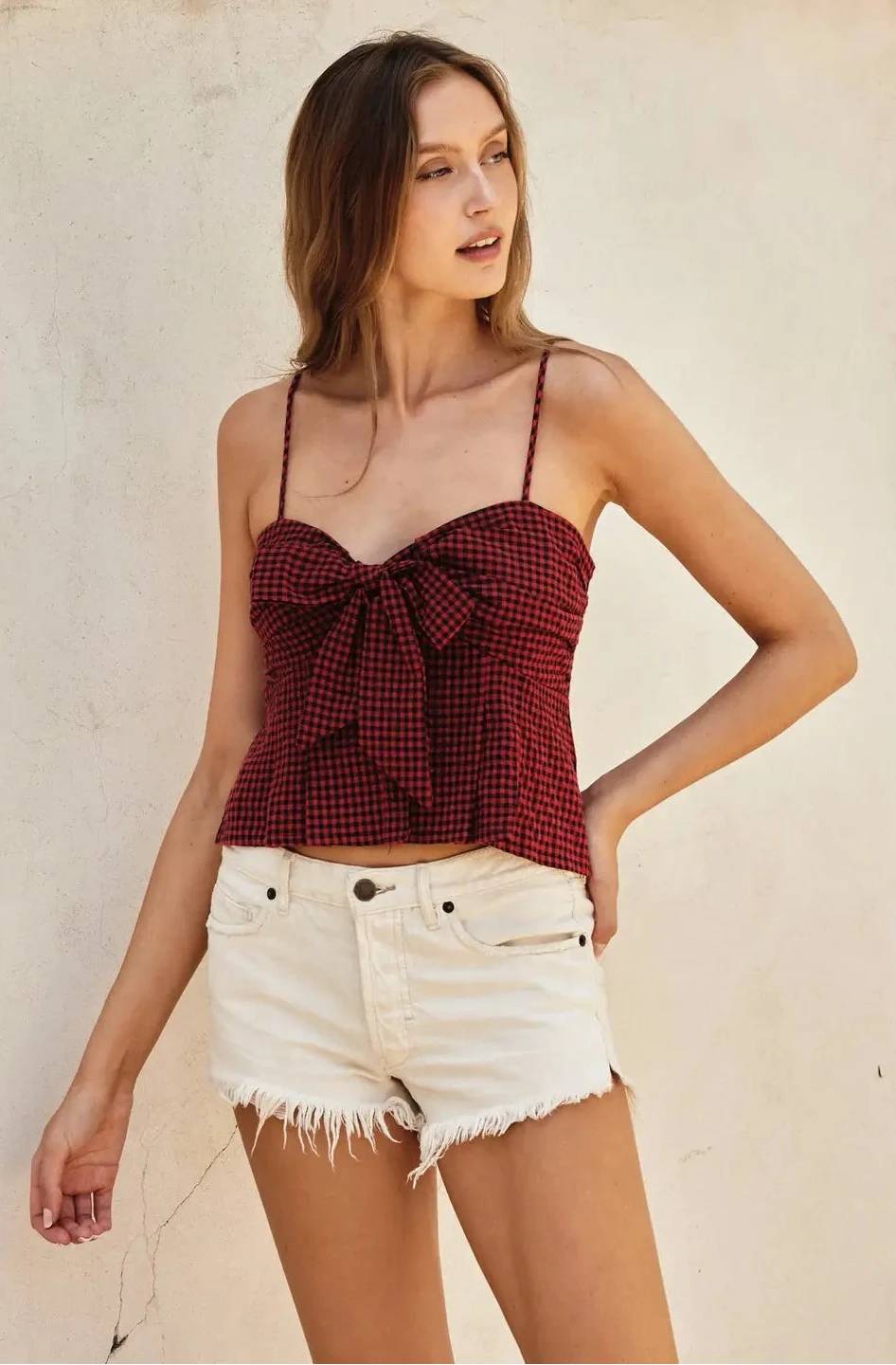 Red Gingham Bow Cami Top