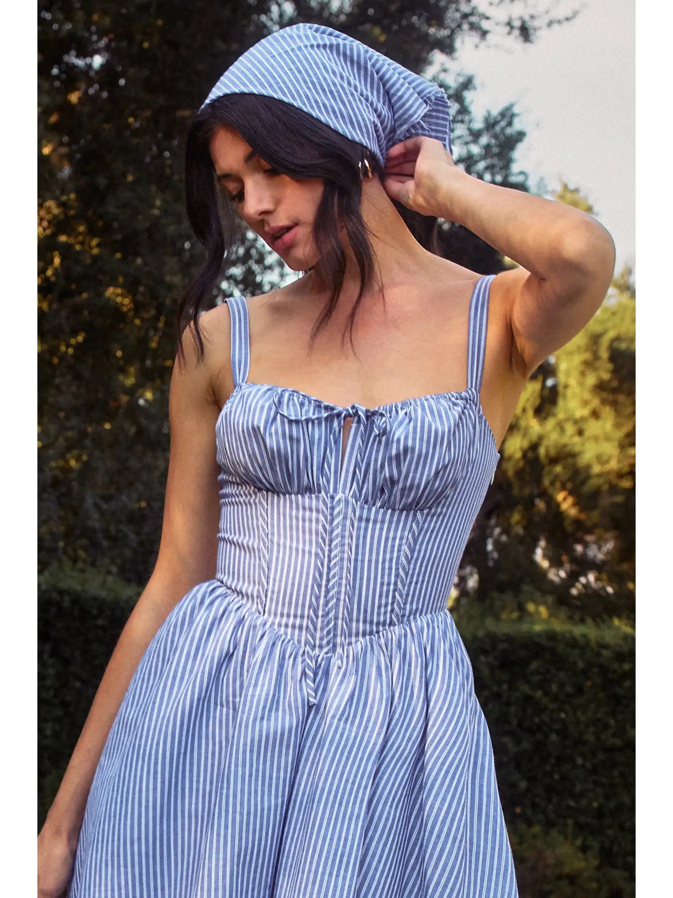 Blue Striped Sweetheart Corset Mini Dress