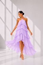 Lilac Layered Ruffle Halter Neck Midi Dress