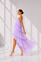 Lilac Layered Ruffle Halter Neck Midi Dress