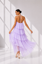 Lilac Layered Ruffle Halter Neck Midi Dress