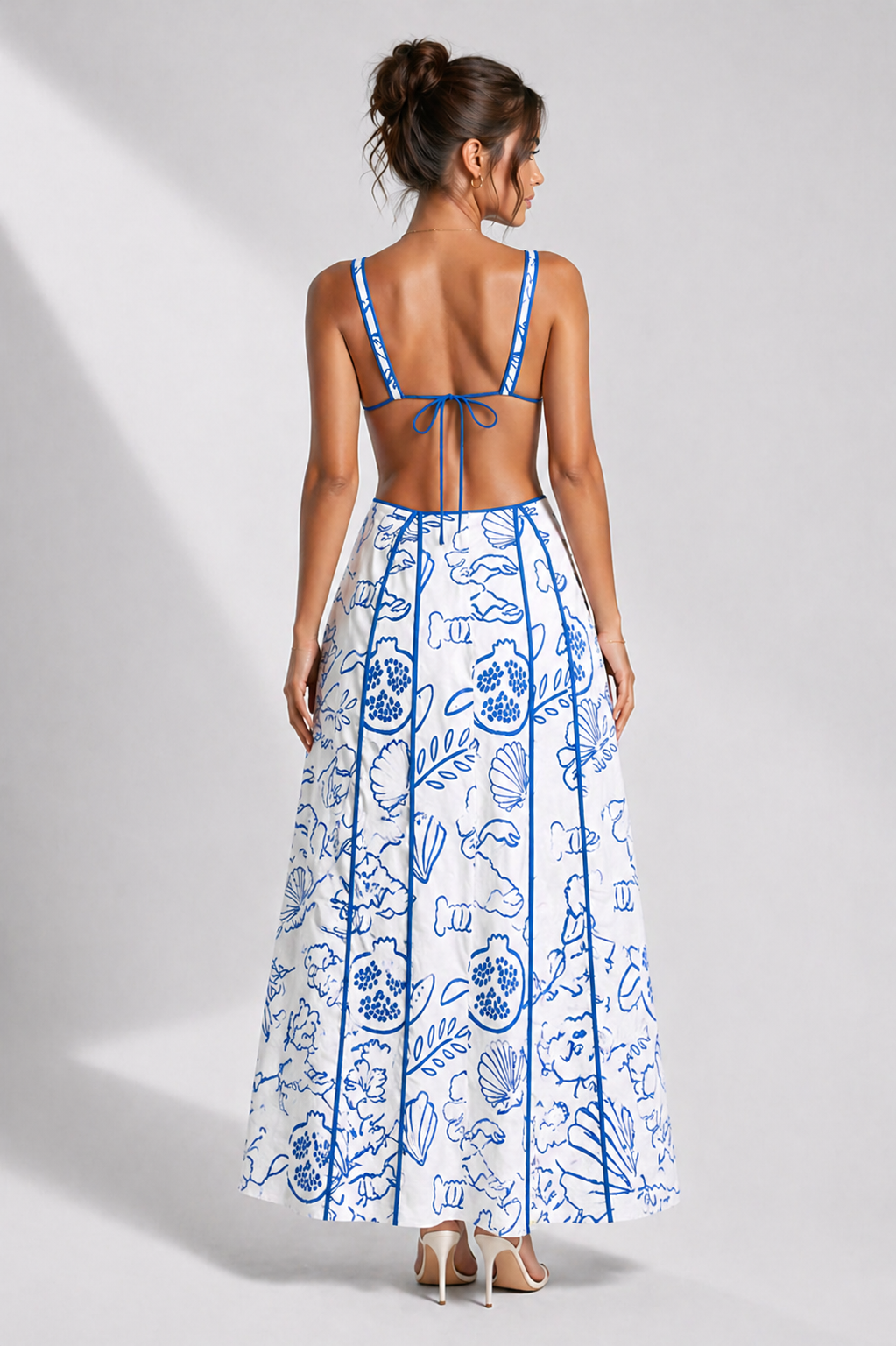 Cutout Backless Printed Maxi Dress In Red