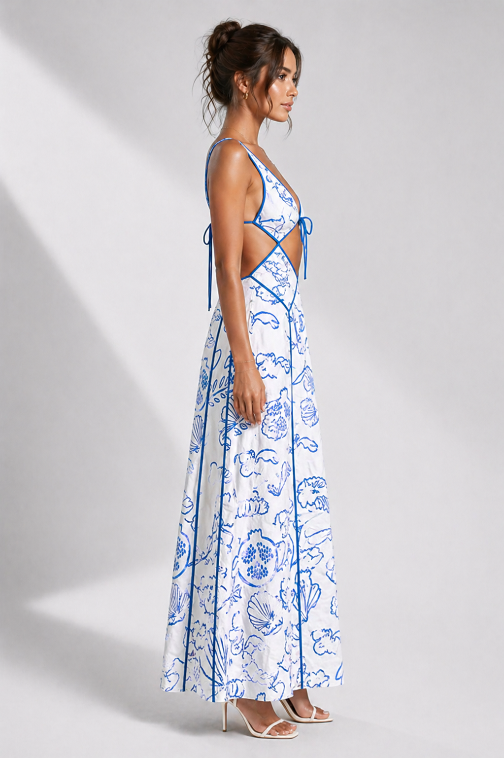 Cutout Backless Printed Maxi Dress
