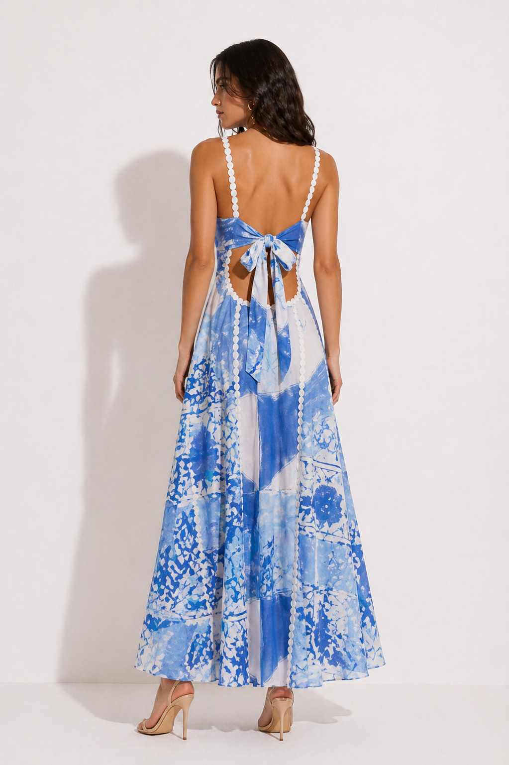Bow Cutout Back Square Neck Maxi Dress