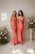 Off-Shoulder Satin Maxi Dress