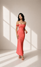 Off-Shoulder Satin Maxi Dress