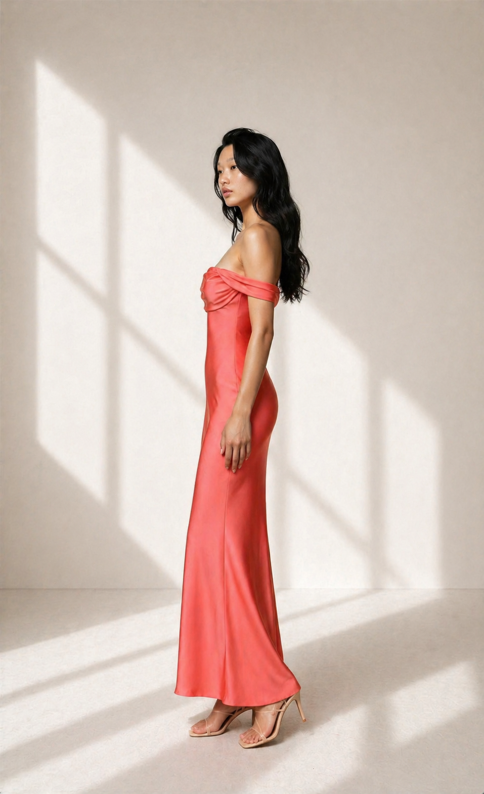 Off-Shoulder Satin Maxi Dress