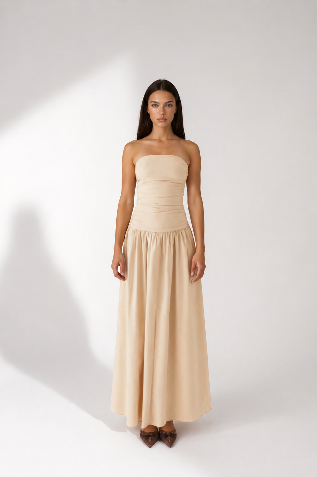 Strapless Ruched Maxi Dress