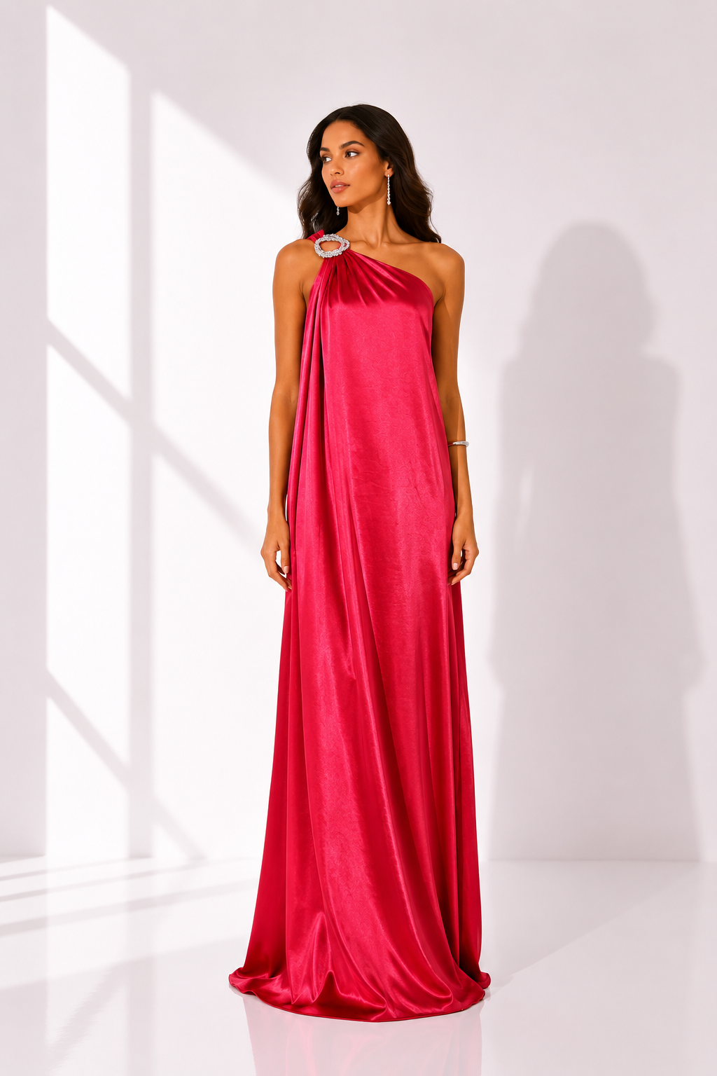 Lime Satin Ring Detail One Shoulder Maxi Dress