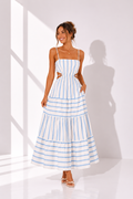 Striped Cutout Waist Tiered Midi Dress
