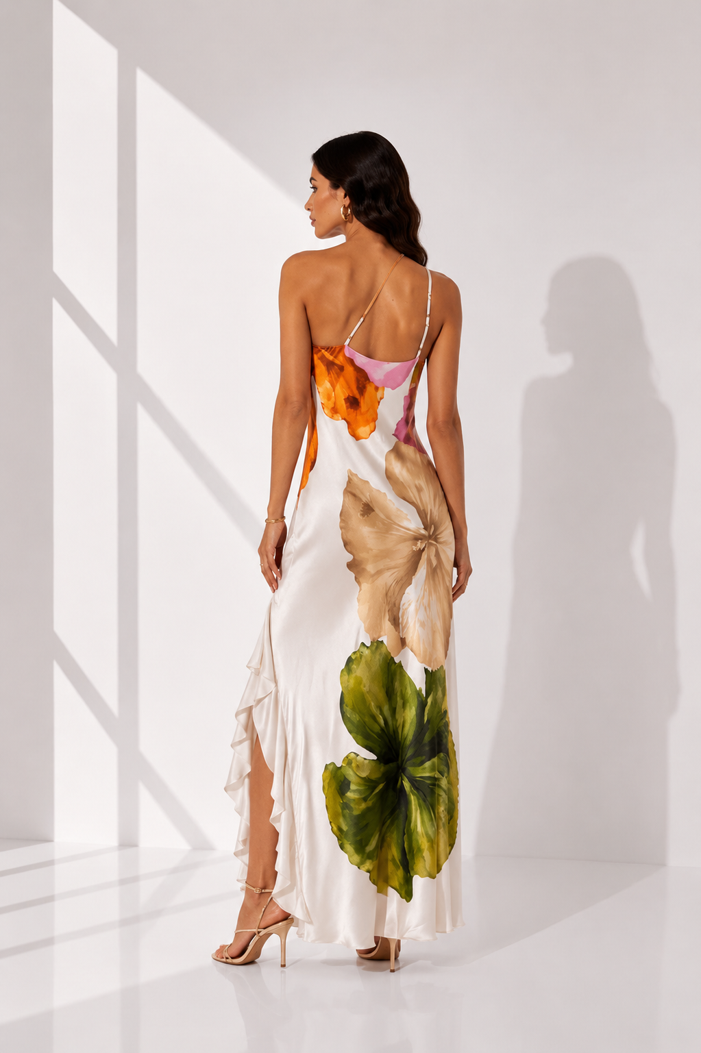 white one shoulder ruffle hem maxi dress Floral and special occasions that call for something unforgettable One-Shoulder Draped Jersey Dress