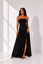Strapless Scarf Neck Gathered Maxi Dress