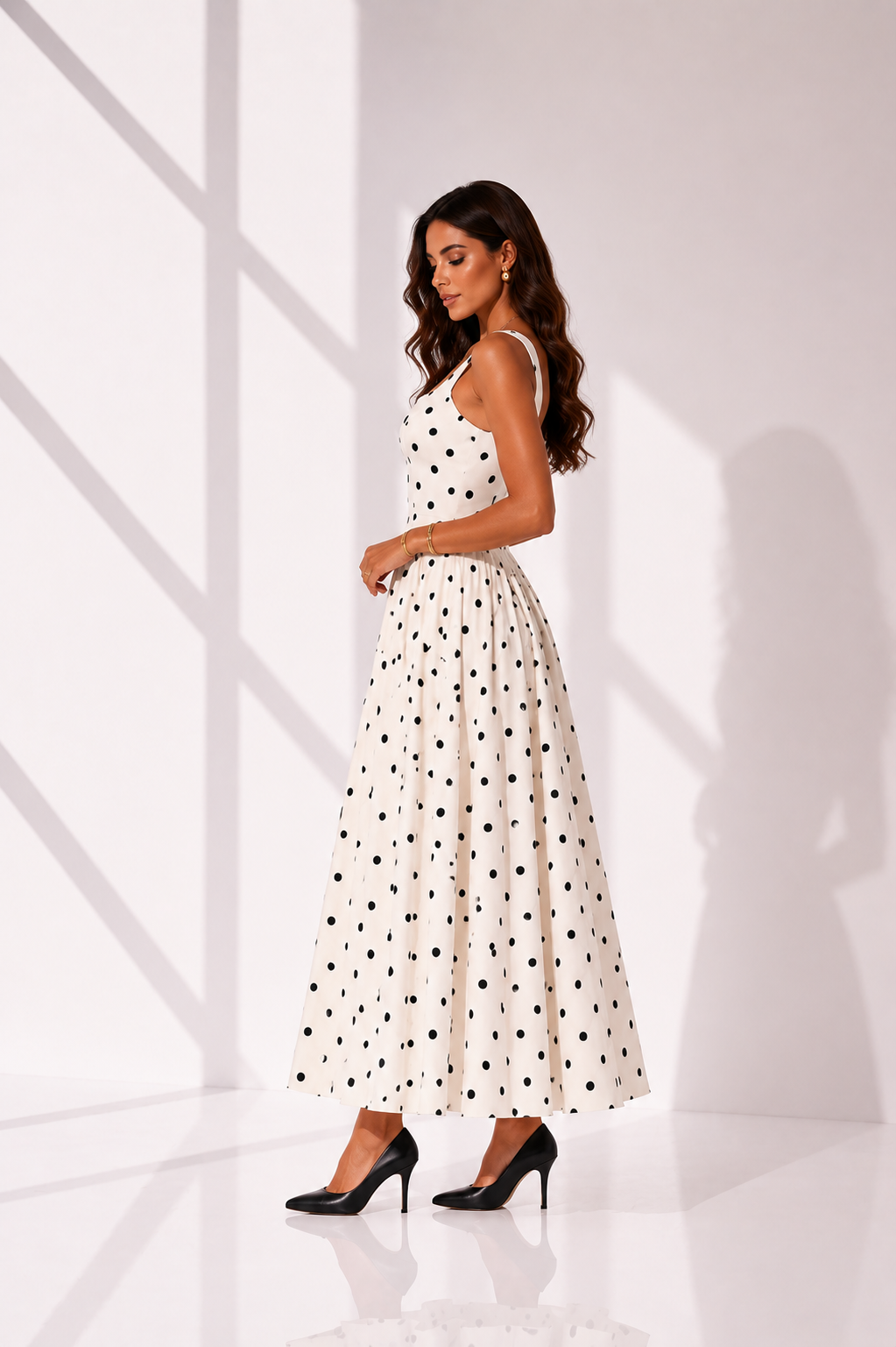Polka Dot Square Neck A-Line Maxi Dress