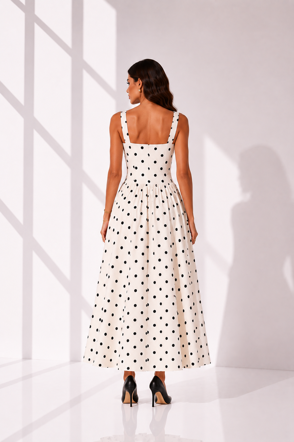 Polka Dot Square Neck A-Line Maxi Dress