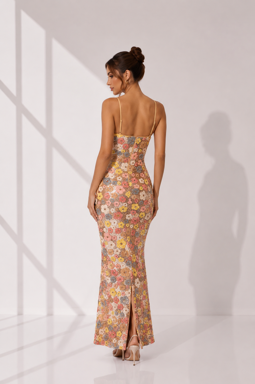 Floral Sequin Embellished Bodycon Maxi Dress