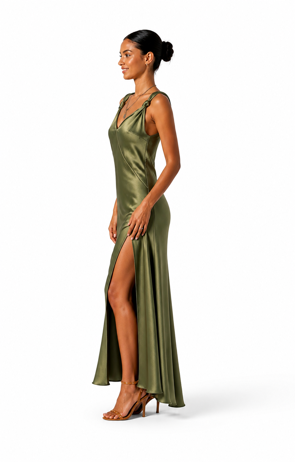 Satin V-Neck Slit Maxi Dress side