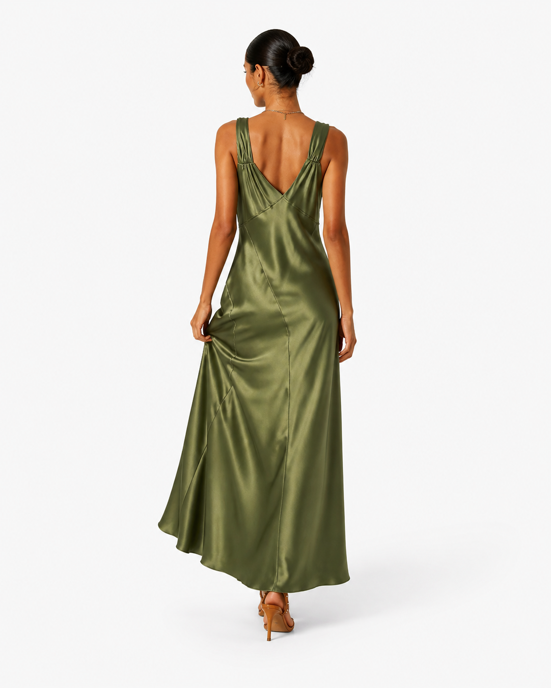 Satin V-Neck Slit Maxi Dress back