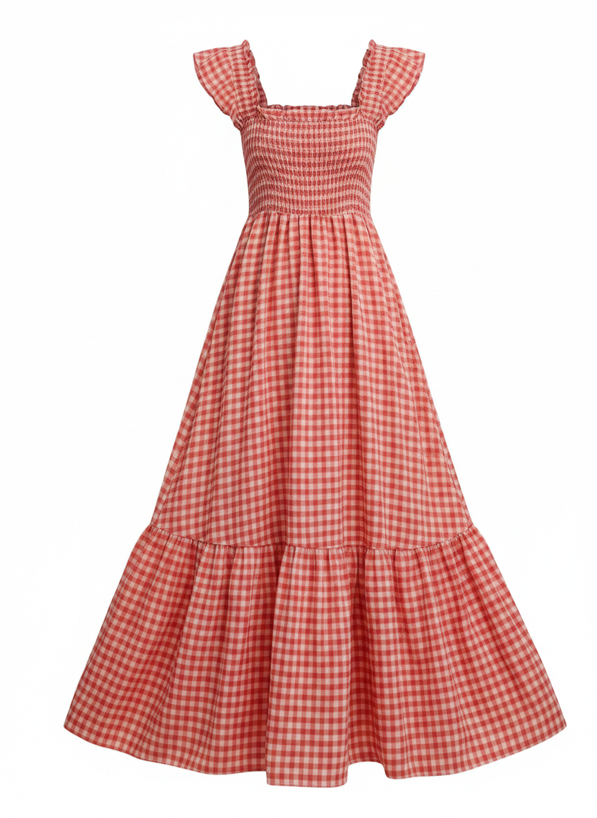 Red and white checkered dress on a white background