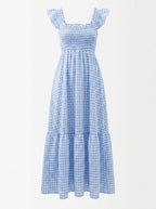 Blue checkered dress on a white background