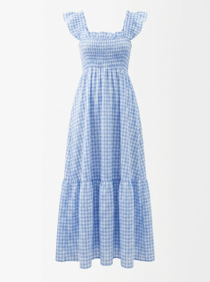 Blue checkered dress on a white background