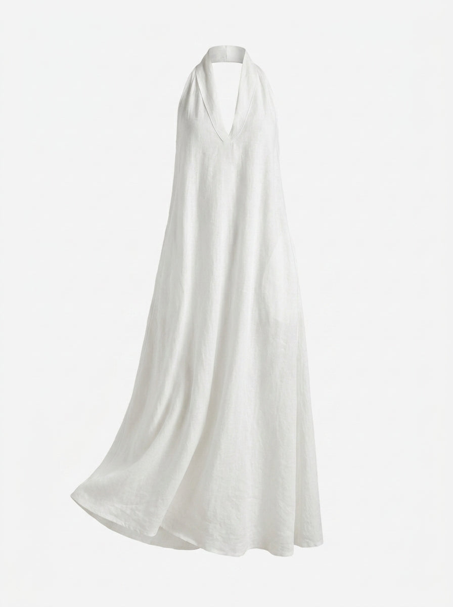 White halter neck dress on a white background