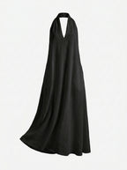 Black Halter Neck Maxi Dress with Pockets
