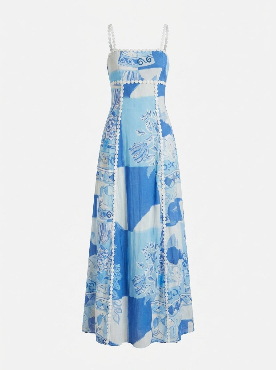 Bow Cutout Back Square Neck Maxi Dress