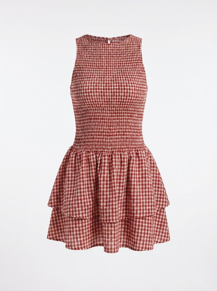 Red and white checkered dress on a white background