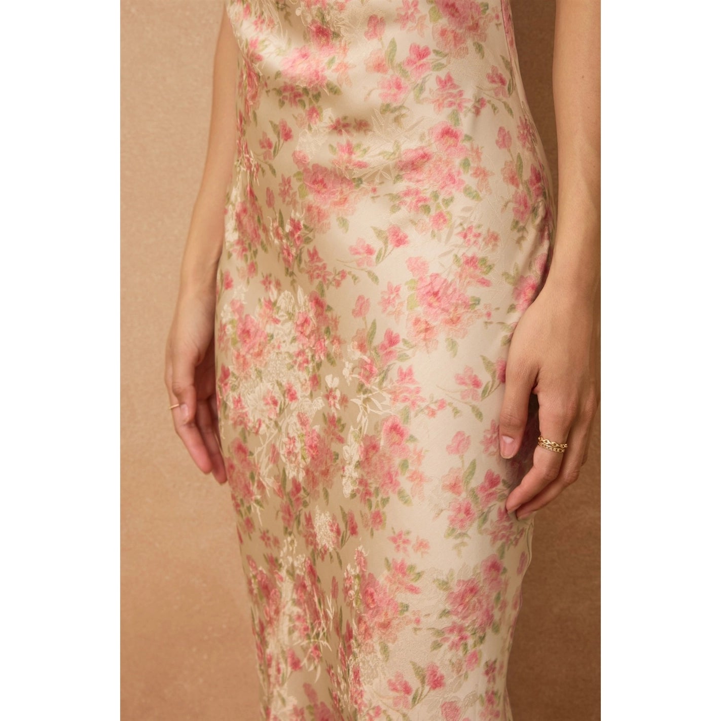 Wild Flower Floral Jacquard Satin Flutter Maxi Dress