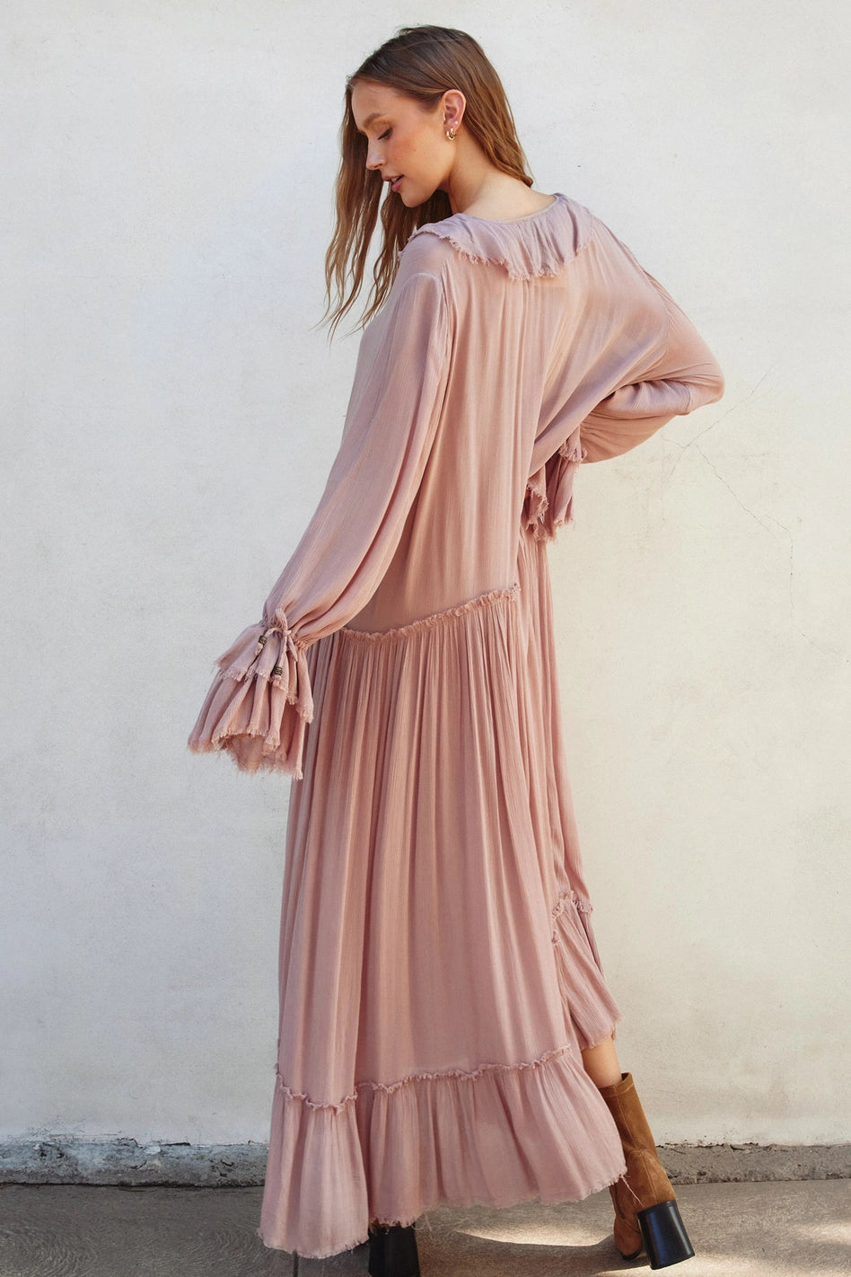 Pink Laidback Frill Maxi Dress