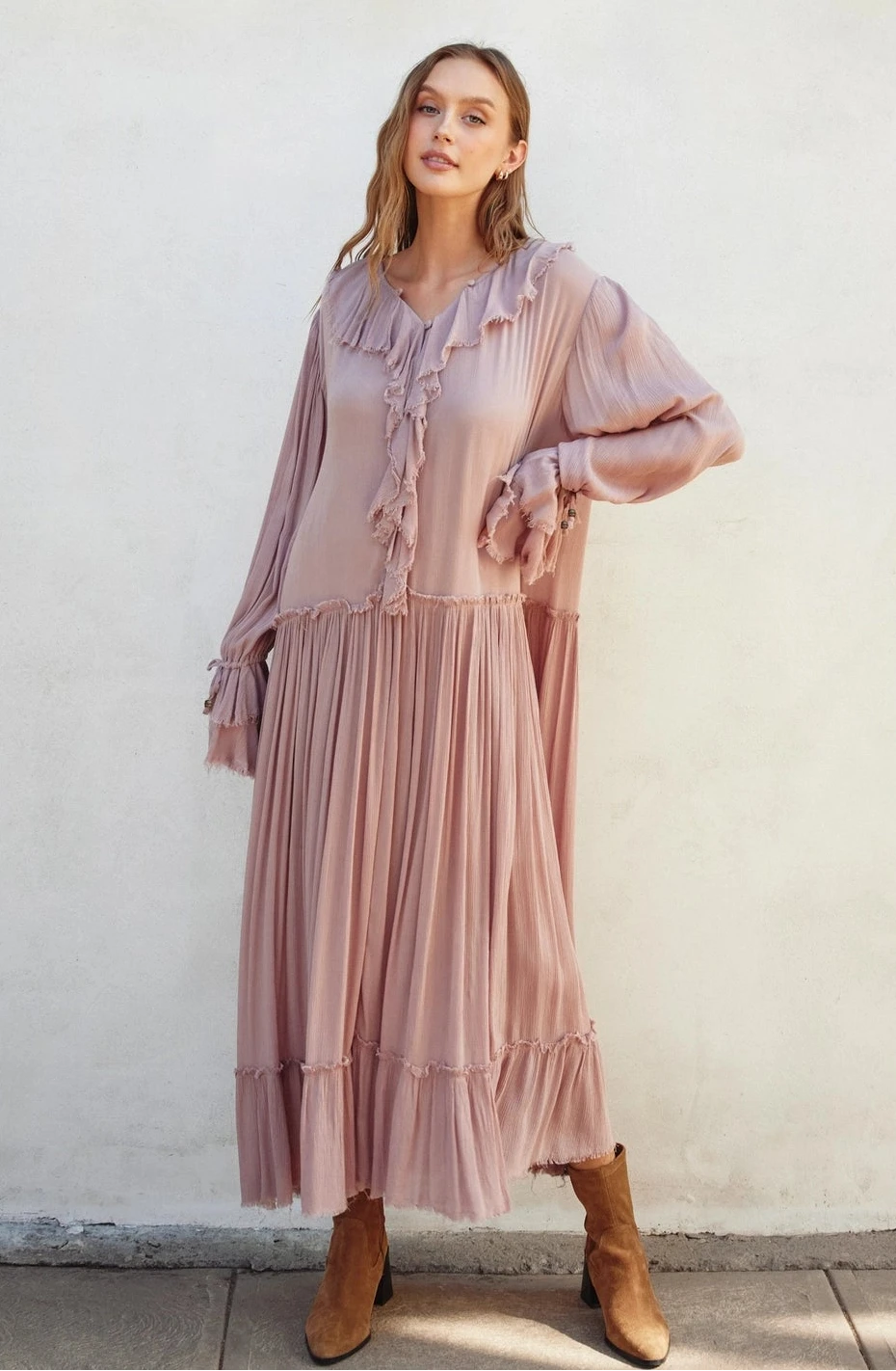 Pink Laidback Frill Maxi Dress