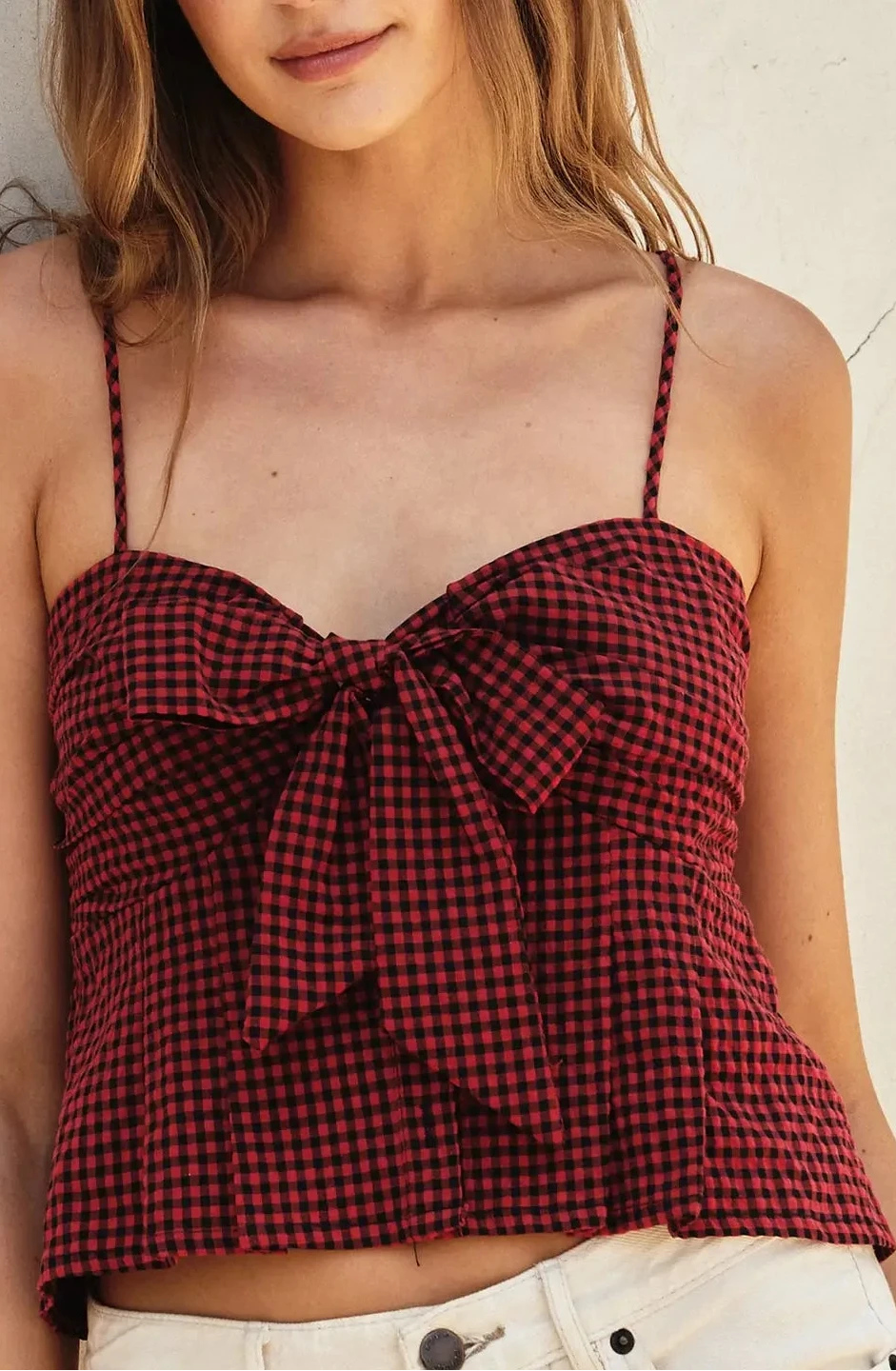 Red Gingham Bow Cami Top