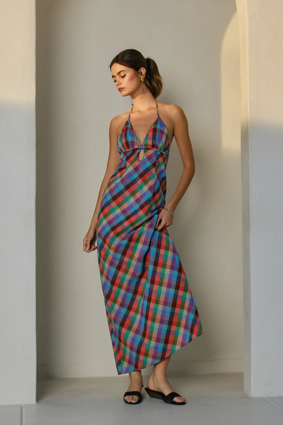 Gingham Halter Neck Maxi Dress